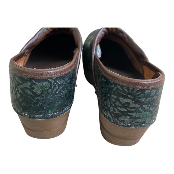 Sanita Green Floral Leather Professional Nursing Work Clogs Women's EU 35 US 4 - Picture 9 of 15